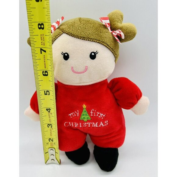 Baby Starters Red Doll Brunette My First Christmas Plush 9 inch Rattle Stuffed - Picture 6 of 6